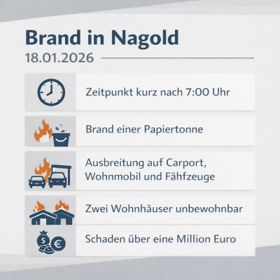 Brand in Nagold zerstört Carport und Fahrzeuge, Häuser unbewohnbar